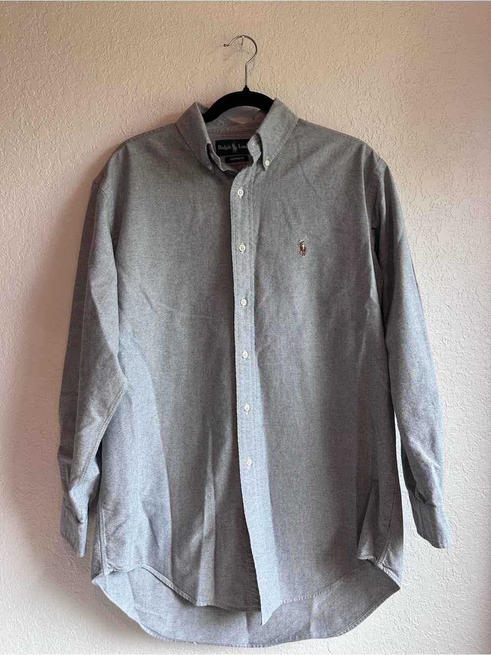Ralph Lauren Light Gray Button-Down Oxford Shirt with Embroidered Pony